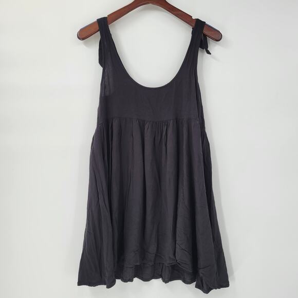 Forever 21 Babydoll Tank Womens S Black Rayon Scoop Neck Bow Tie Straps Flowy - Picture 2 of 13
